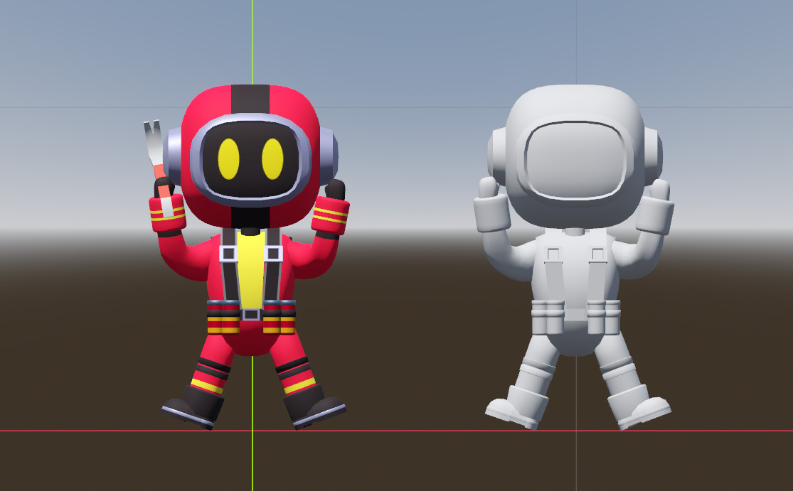 The posed skeleton and the baked mesh side by side
