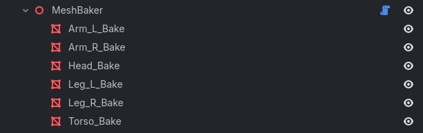 A screenshot displaying how the baked meshes are stored in the node tree
